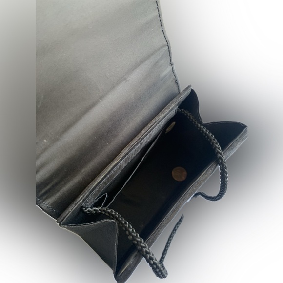Little black satin evening designer style purse with long & top handle - Picture 5 of 8